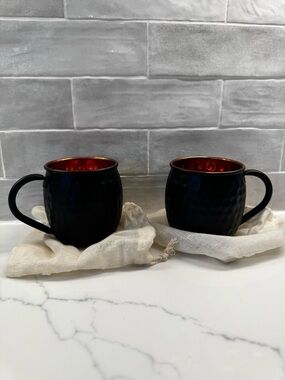 Set of 2 Hammered Matte Black & Copper Moscow Mule Mugs